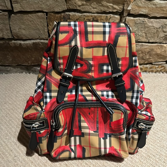 Burberry NWT limited edition red graffiti Rucksack backpack - Picture 1 of 9